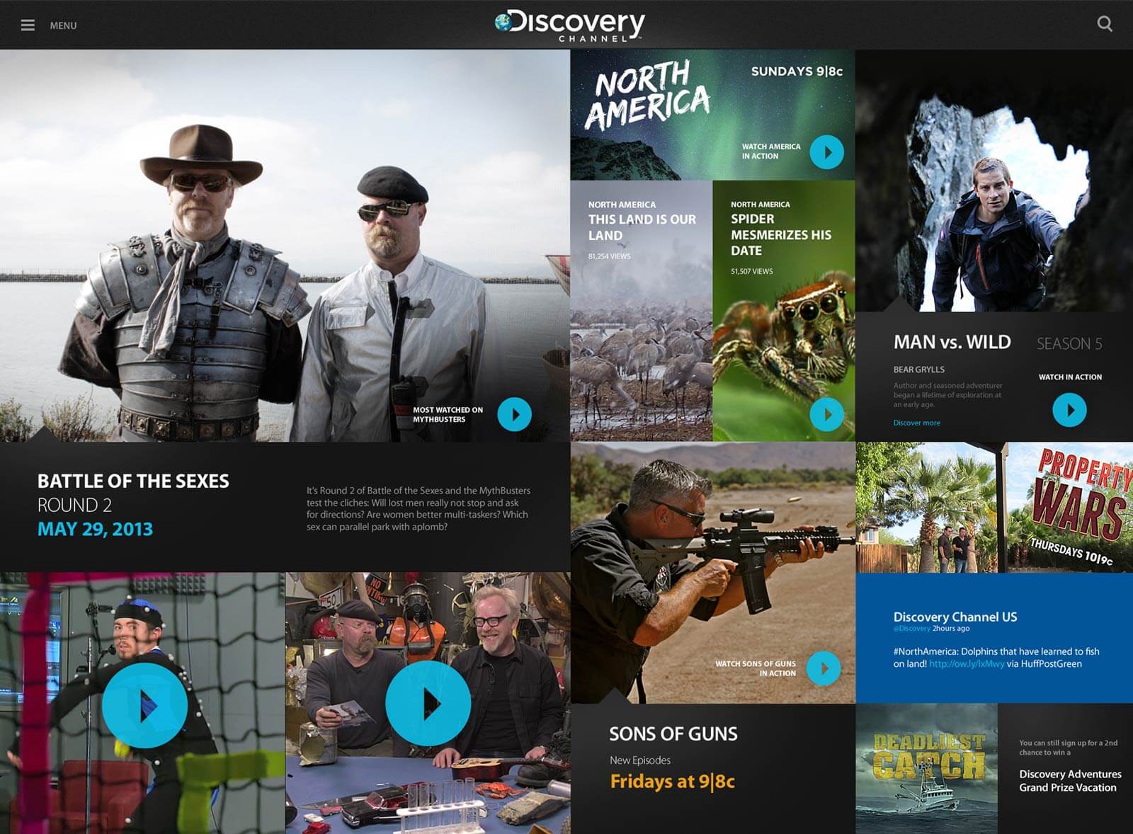 Discovery channel iPad dashboard screen