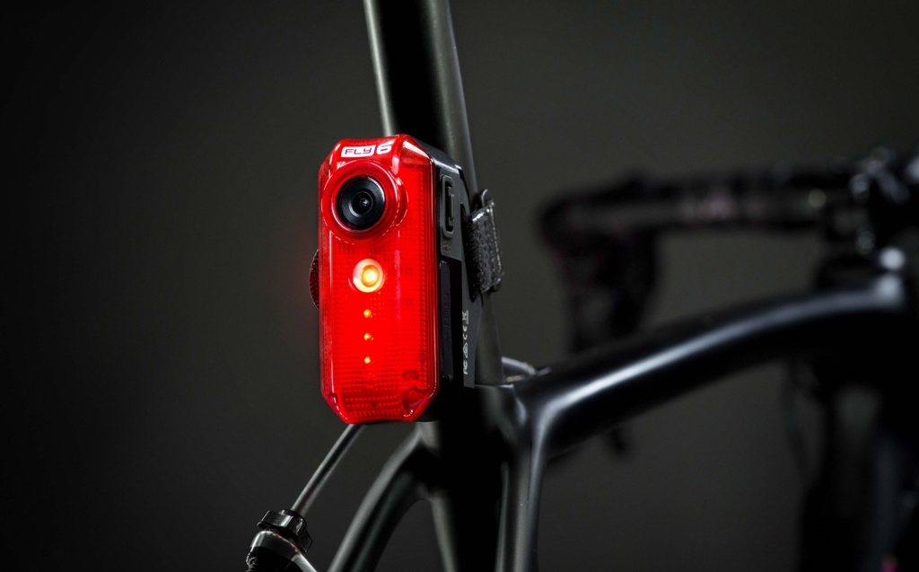Cycliq Fly6 rear-facing cycling camera mounted on a road bike