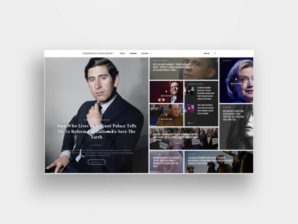 IJR.com homepage redesign featuring a modular masonry news grid, featured story, video content, and editorial sections.