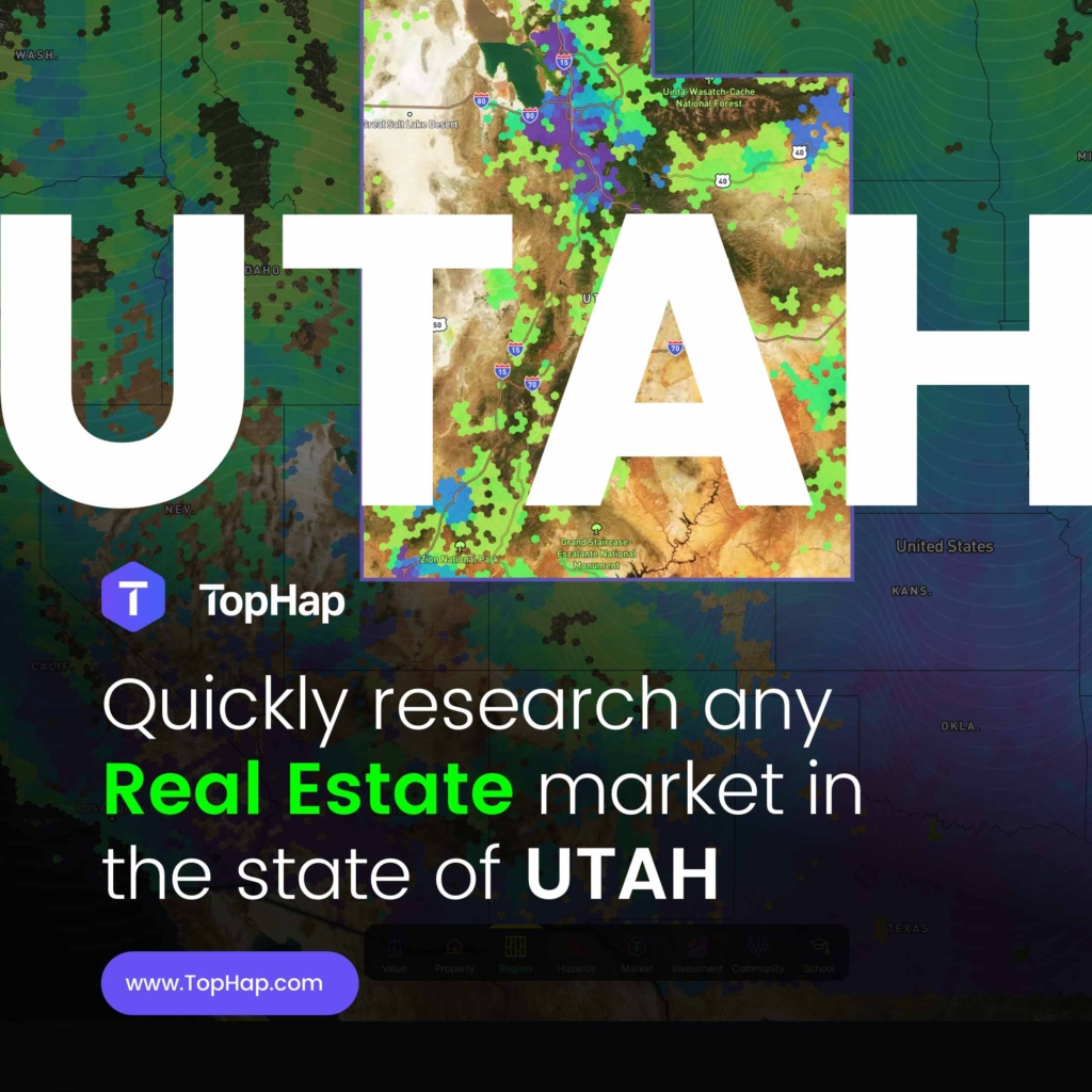 TopHap Utah Real Estate Market Analytics Design TopHap real estate analytics heat map highlighting property and regional market data across Utah.
