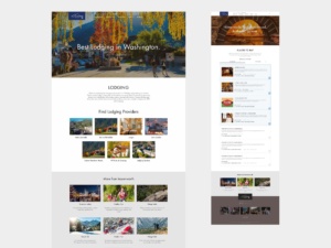Leavenworth.org lodging and dining directory designs featuring accommodation categories, restaurant listings, destination imagery, and related travel content.