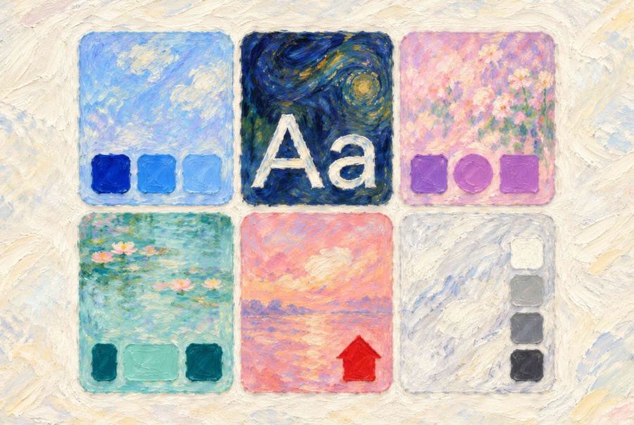 Design system interface with reusable UI components, typography, color palettes, and behavioral patterns.