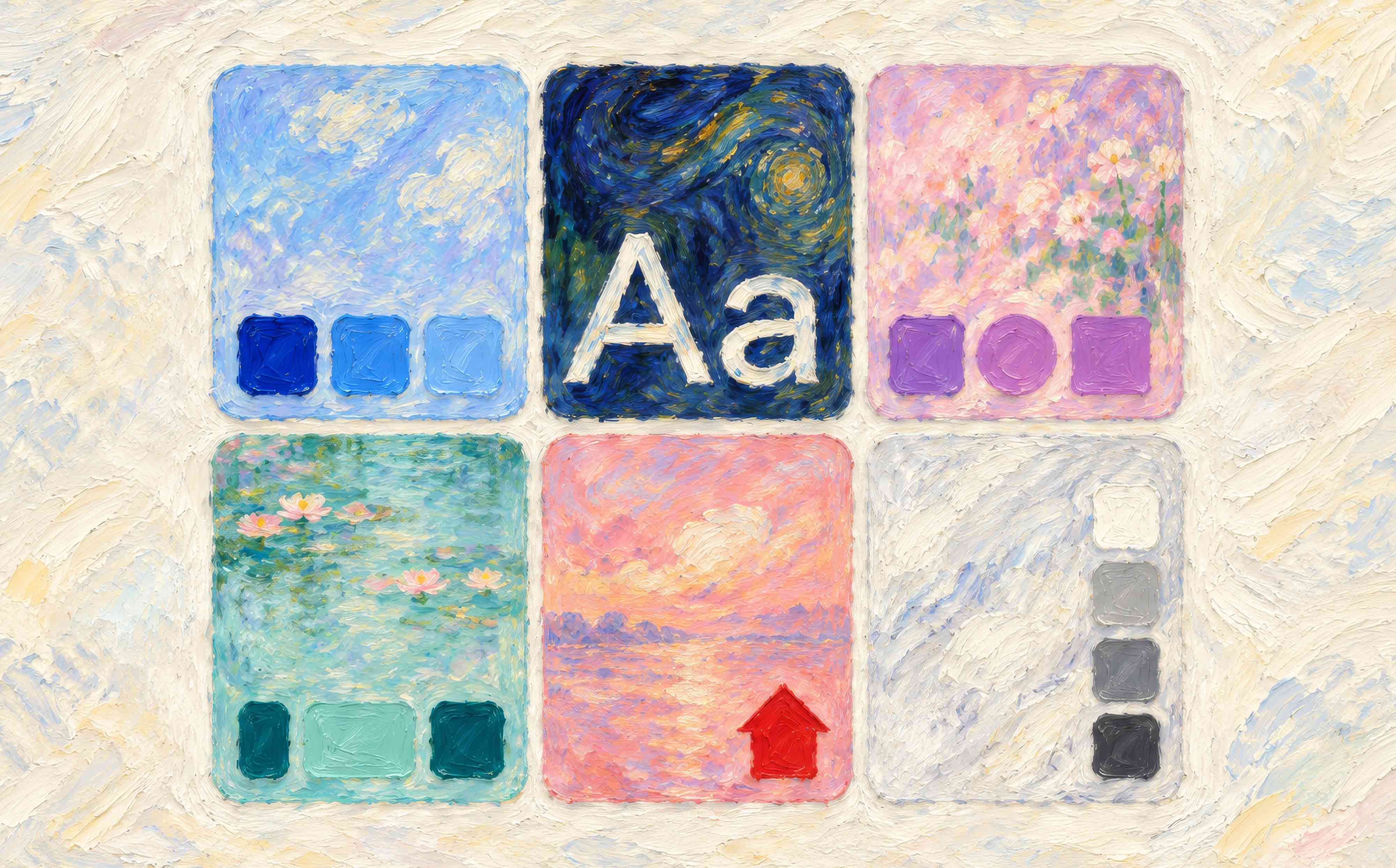 Design system interface with reusable UI components, typography, color palettes, and behavioral patterns.