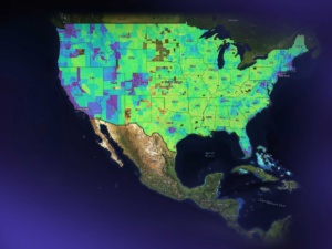 TopHap nationwide real estate data visualization showing county-level market coverage and geographic analytics across the United States.