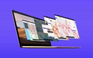 TopHap web platform presented across multiple layered interface screens, showcasing map-based property search, heat maps, filters, listings, and real estate analytics.